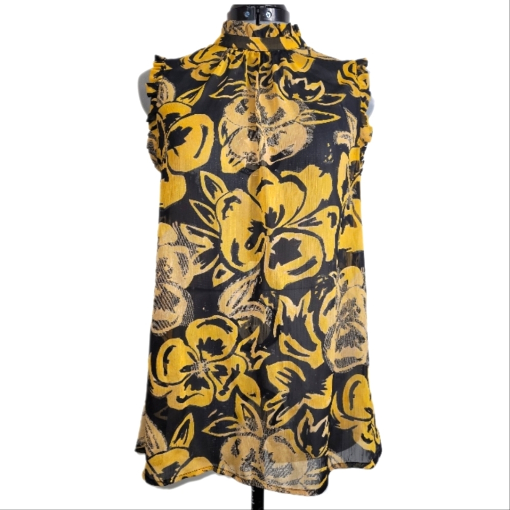Who What Wear Womens Floral Sleeveless Ruffle Mock Turtleneck Blouse